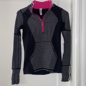 Ivivva by Lululemon Black and White Striped Quarter Zip Pullover SIZE 12